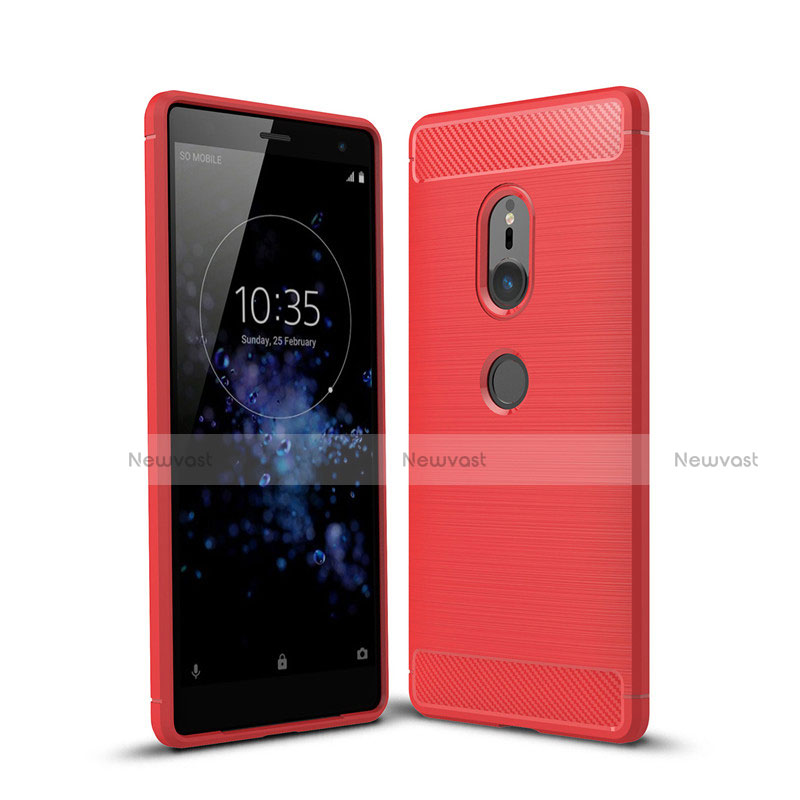 Silicone Candy Rubber TPU Twill Soft Case Cover for Sony Xperia XZ2 Red