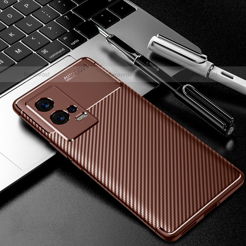 Silicone Candy Rubber TPU Twill Soft Case Cover for Vivo iQOO 8 Pro 5G Brown