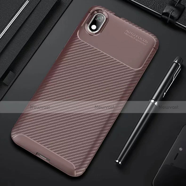 Silicone Candy Rubber TPU Twill Soft Case Cover for Xiaomi Redmi 7A Brown