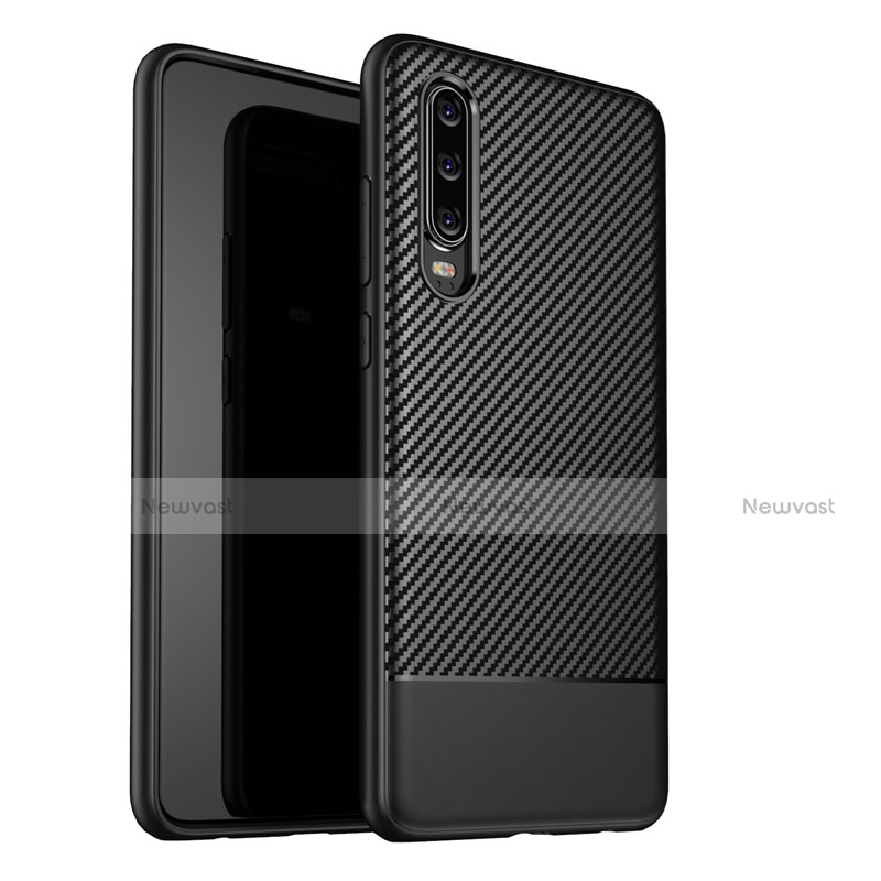 Silicone Candy Rubber TPU Twill Soft Case Cover G02 for Huawei P30 Black