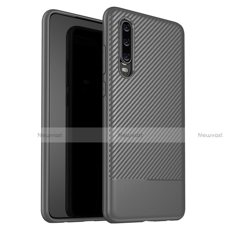 Silicone Candy Rubber TPU Twill Soft Case Cover G02 for Huawei P30 Gray
