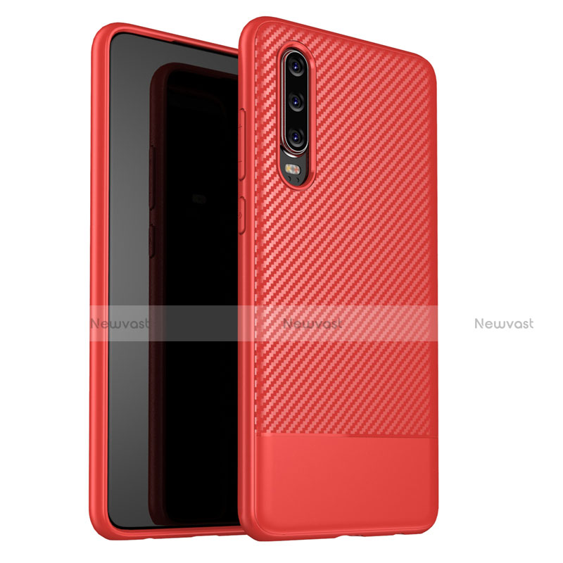 Silicone Candy Rubber TPU Twill Soft Case Cover G02 for Huawei P30 Red