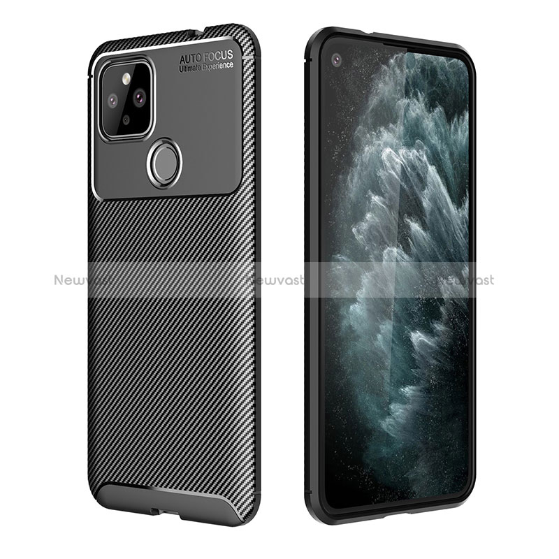 Silicone Candy Rubber TPU Twill Soft Case Cover QK2 for Google Pixel 5 XL 5G Black