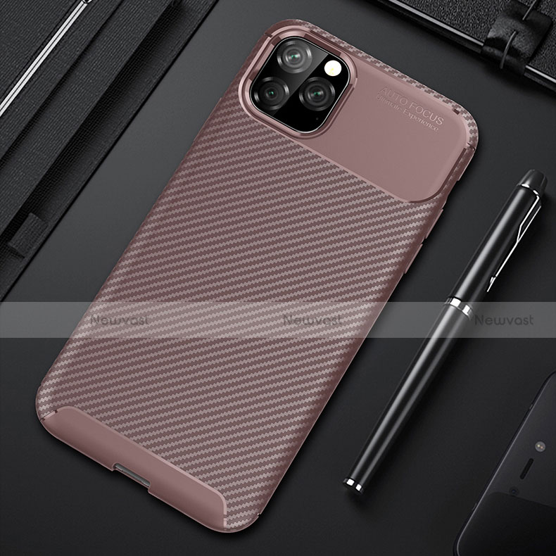 Silicone Candy Rubber TPU Twill Soft Case Cover S01 for Apple iPhone 11 Pro Brown
