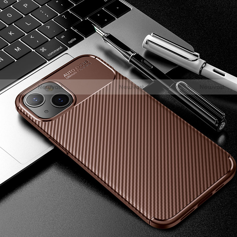 Silicone Candy Rubber TPU Twill Soft Case Cover S01 for Apple iPhone 13 Brown