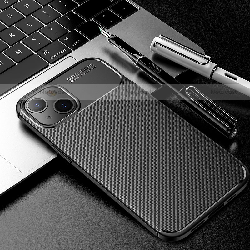 Silicone Candy Rubber TPU Twill Soft Case Cover S01 for Apple iPhone 14 Plus Black