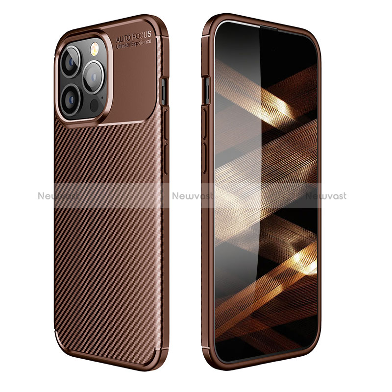 Silicone Candy Rubber TPU Twill Soft Case Cover S01 for Apple iPhone 14 Pro Brown