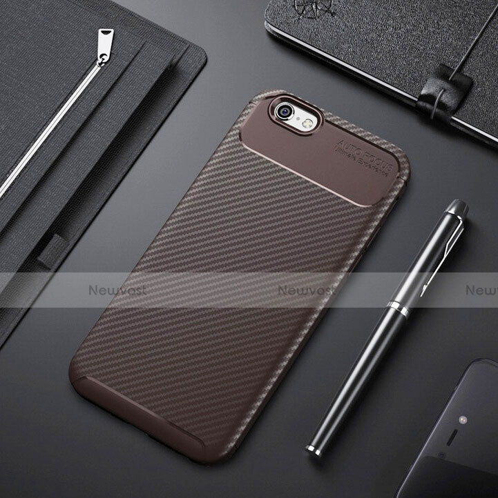 Silicone Candy Rubber TPU Twill Soft Case Cover S01 for Apple iPhone 6 Plus Brown