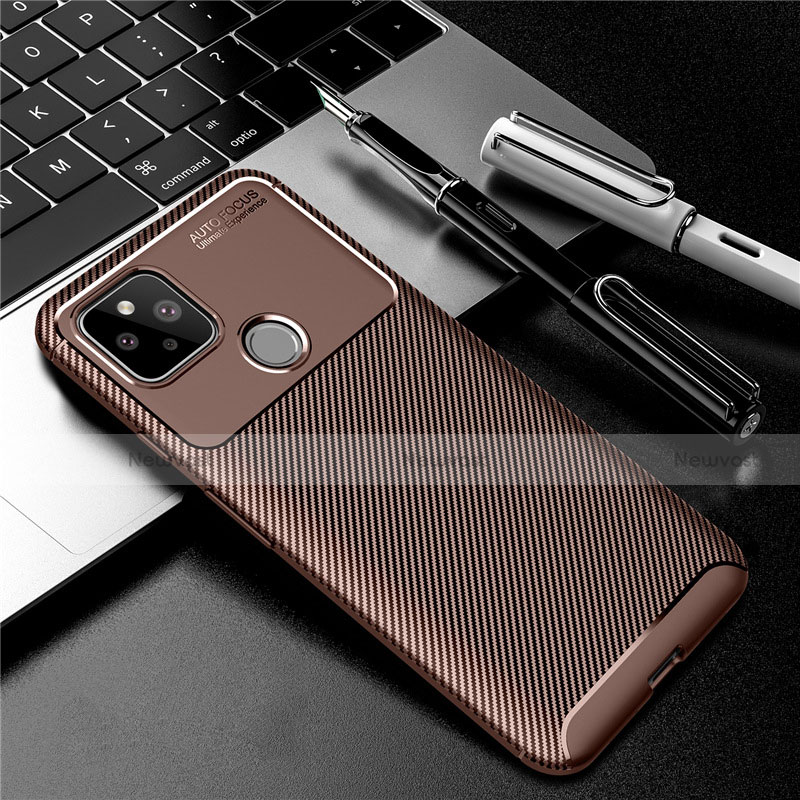 Silicone Candy Rubber TPU Twill Soft Case Cover S01 for Google Pixel 4a 5G Brown