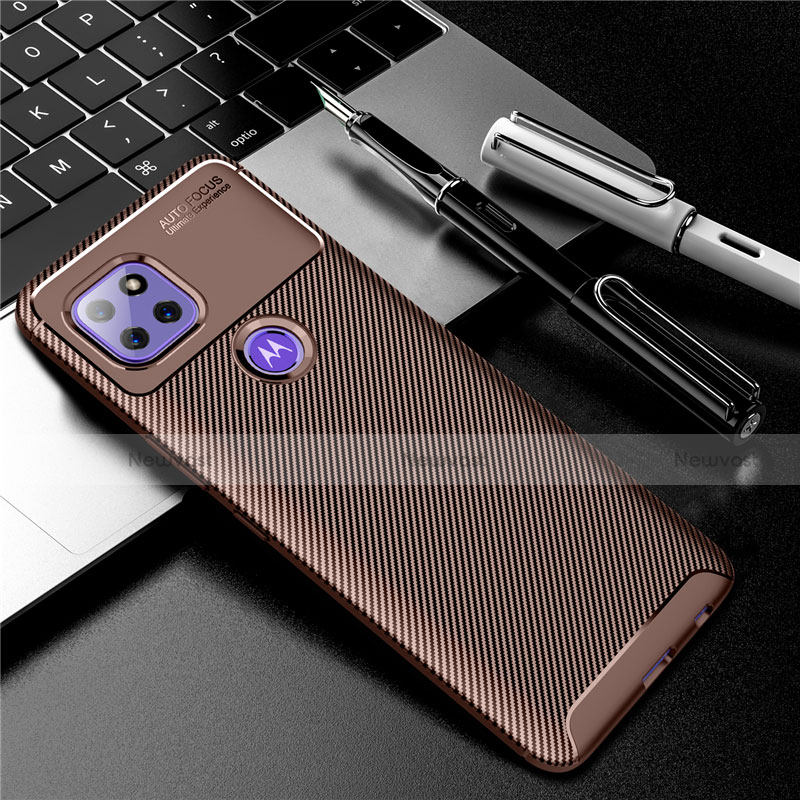 Silicone Candy Rubber TPU Twill Soft Case Cover S01 for Motorola Moto G 5G Brown