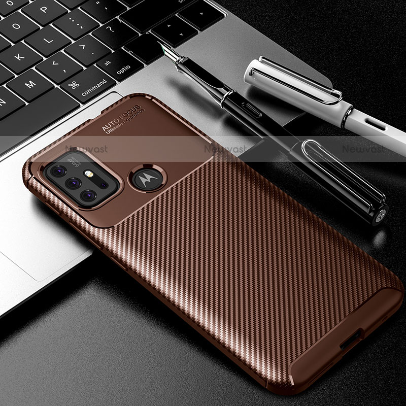 Silicone Candy Rubber TPU Twill Soft Case Cover S01 for Motorola Moto G10 Brown