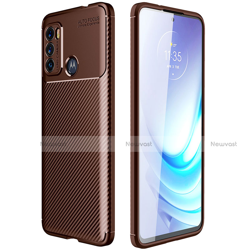 Silicone Candy Rubber TPU Twill Soft Case Cover S01 for Motorola Moto G60 Brown