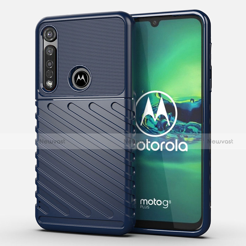 Silicone Candy Rubber TPU Twill Soft Case Cover S01 for Motorola Moto G8 Plus Blue