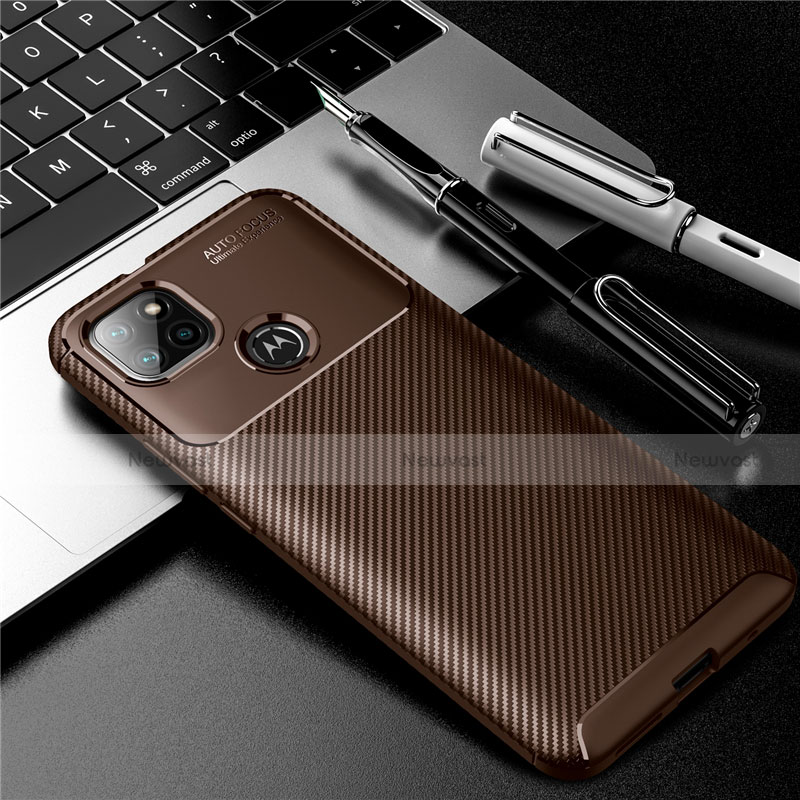 Silicone Candy Rubber TPU Twill Soft Case Cover S01 for Motorola Moto G9 Power Brown