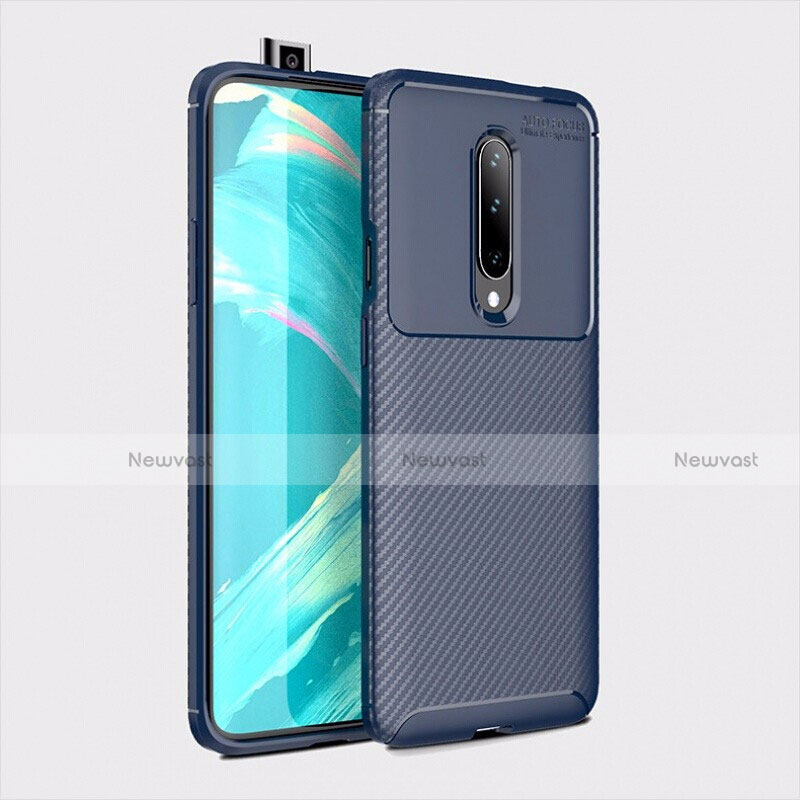 Silicone Candy Rubber TPU Twill Soft Case Cover S01 for OnePlus 7 Pro Blue