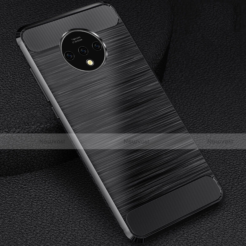 Silicone Candy Rubber TPU Twill Soft Case Cover S01 for OnePlus 7T Black