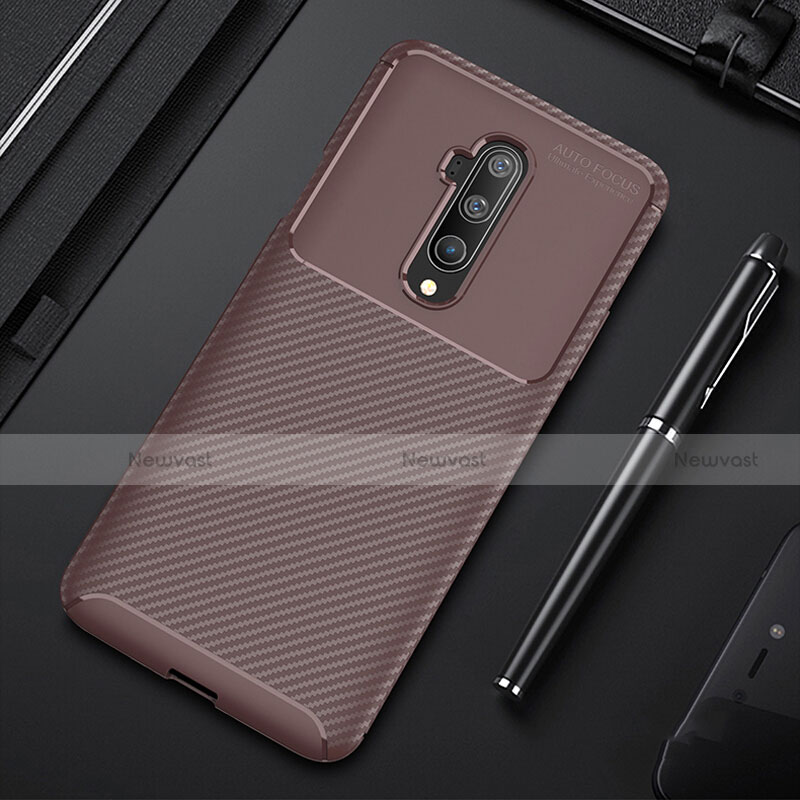 Silicone Candy Rubber TPU Twill Soft Case Cover S01 for OnePlus 7T Pro Brown