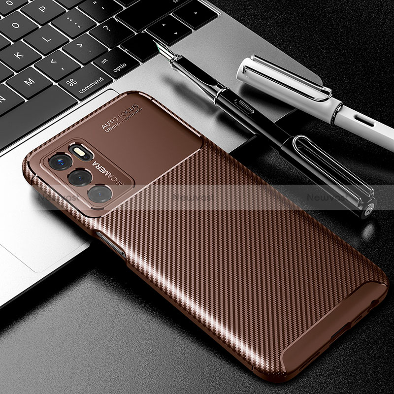 Silicone Candy Rubber TPU Twill Soft Case Cover S01 for Oppo A16 Brown