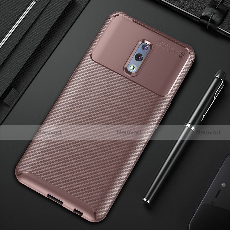 Silicone Candy Rubber TPU Twill Soft Case Cover S01 for Oppo Reno Brown