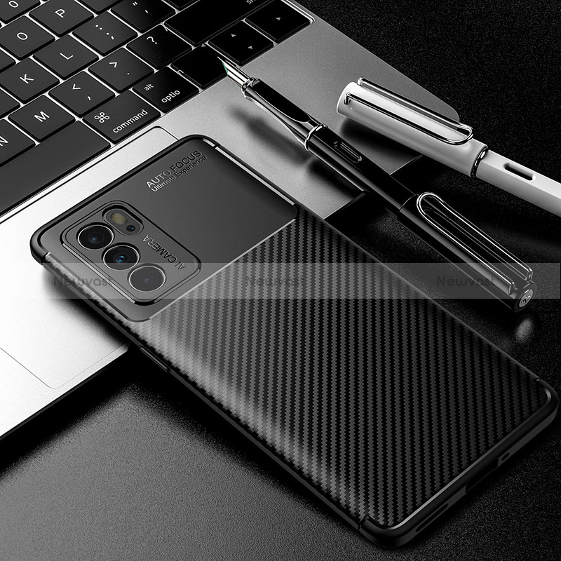 Silicone Candy Rubber TPU Twill Soft Case Cover S01 for Oppo Reno6 Pro 5G India Black