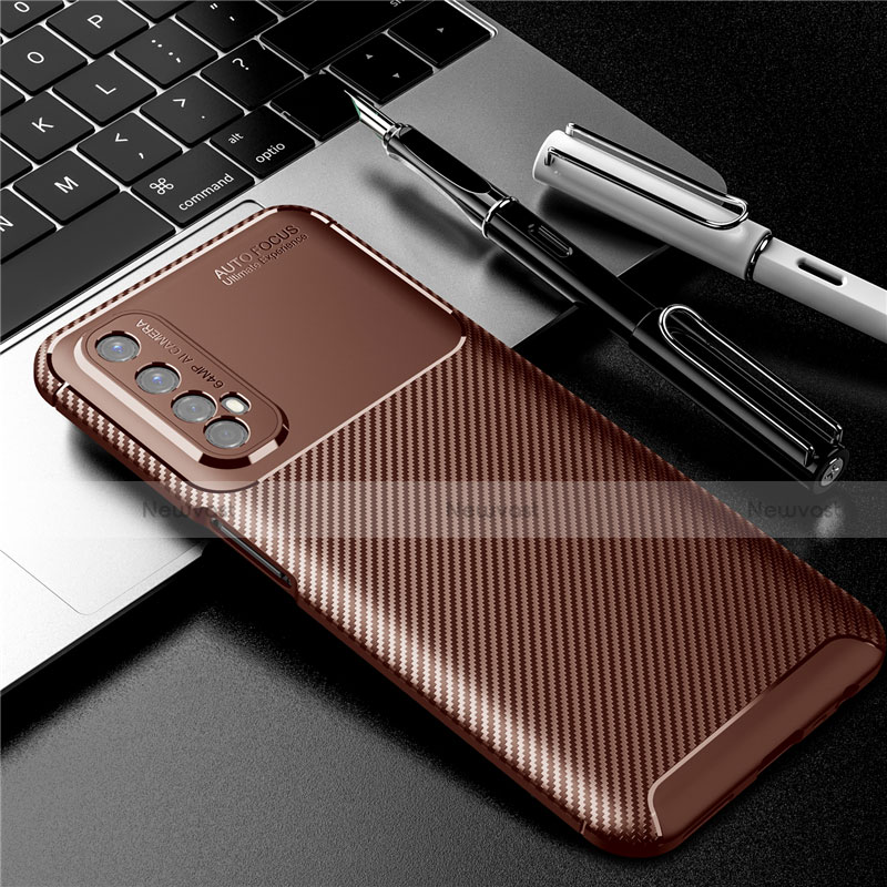 Silicone Candy Rubber TPU Twill Soft Case Cover S01 for Realme 7 Brown