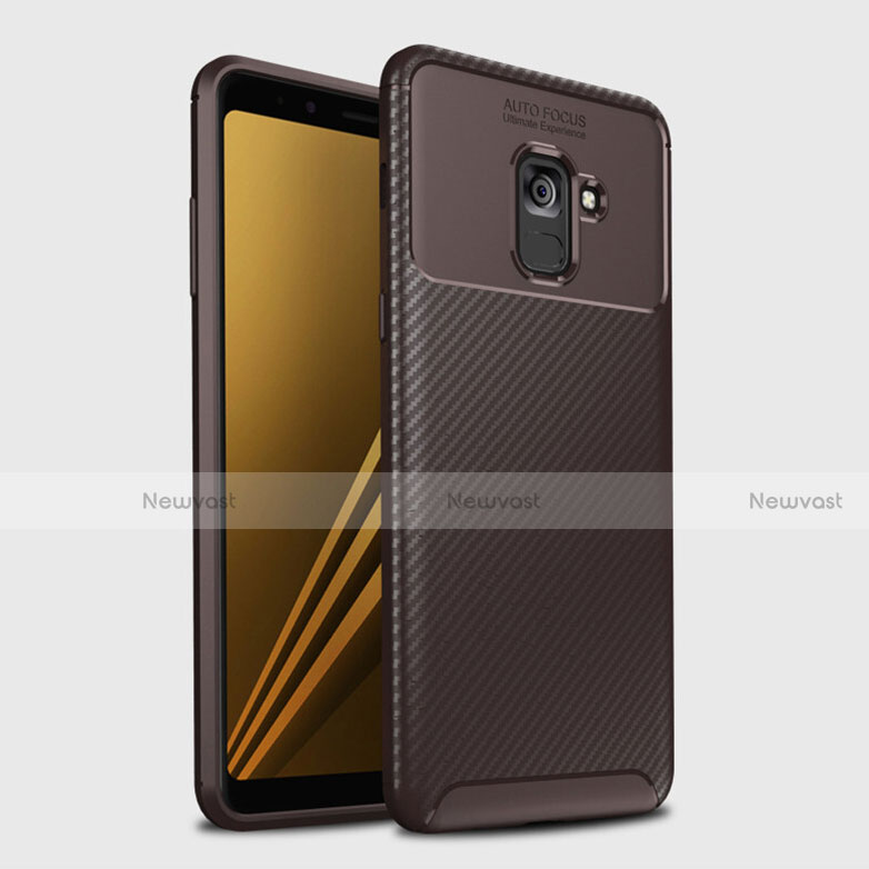Silicone Candy Rubber TPU Twill Soft Case Cover S01 for Samsung Galaxy A8+ A8 Plus (2018) Duos A730F Brown