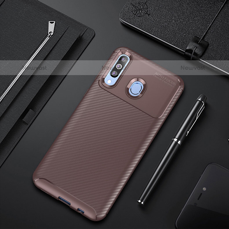 Silicone Candy Rubber TPU Twill Soft Case Cover S01 for Samsung Galaxy M30 Brown