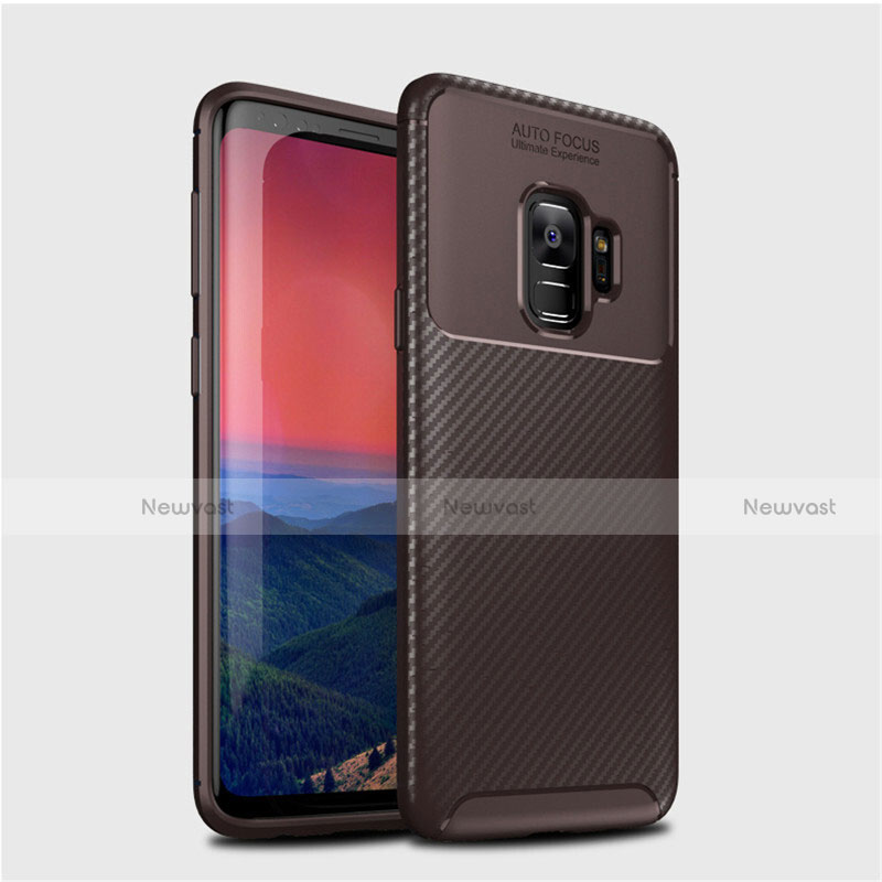 Silicone Candy Rubber TPU Twill Soft Case Cover S01 for Samsung Galaxy S9 Brown