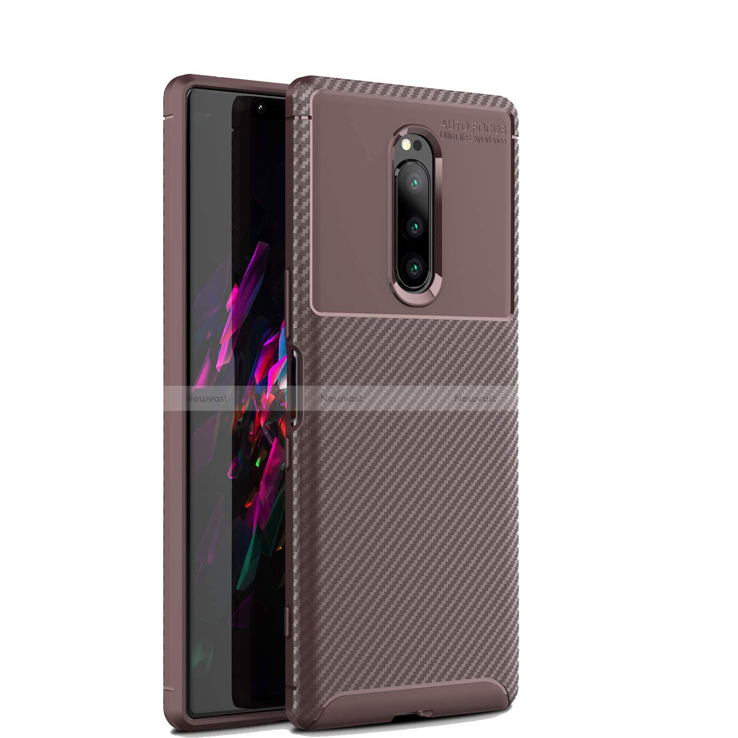 Silicone Candy Rubber TPU Twill Soft Case Cover S01 for Sony Xperia 1 Brown