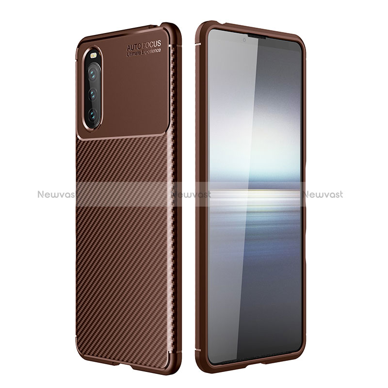 Silicone Candy Rubber TPU Twill Soft Case Cover S01 for Sony Xperia 10 III Brown