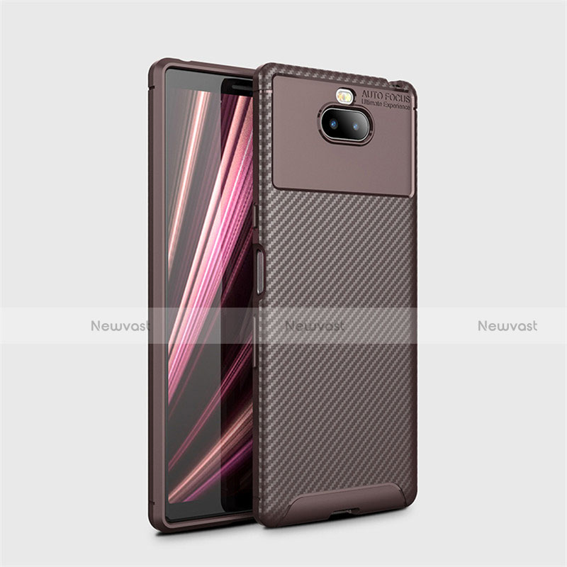 Silicone Candy Rubber TPU Twill Soft Case Cover S01 for Sony Xperia 10 Plus Brown