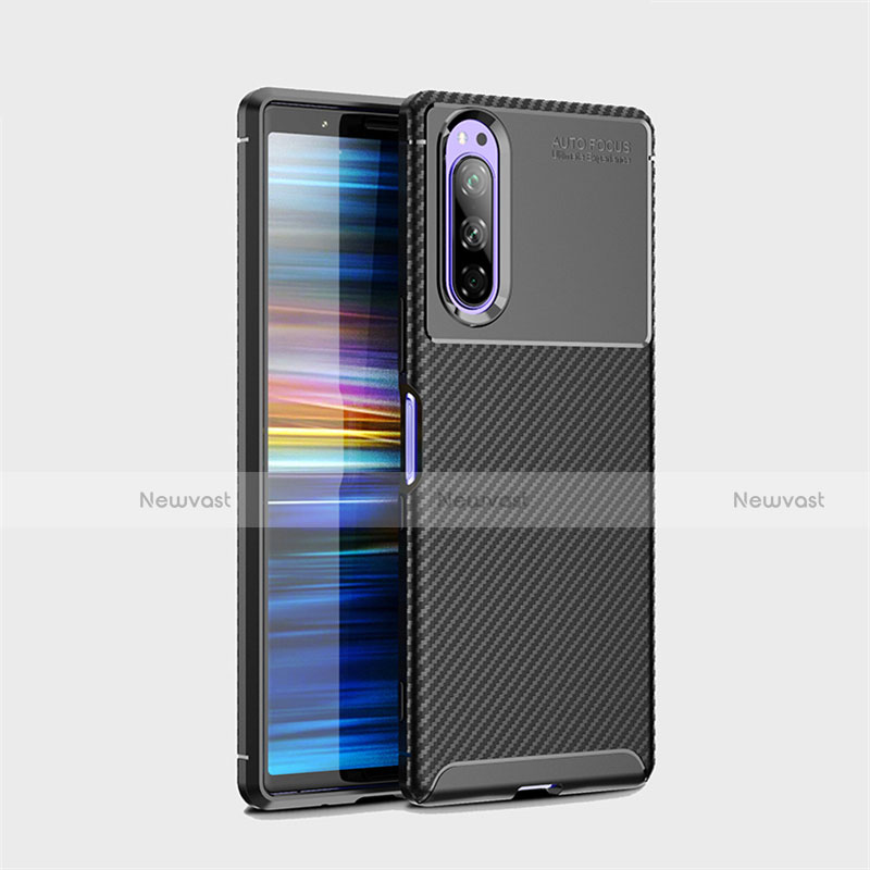 Silicone Candy Rubber TPU Twill Soft Case Cover S01 for Sony Xperia 5 Black