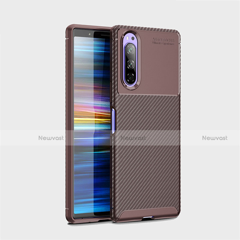 Silicone Candy Rubber TPU Twill Soft Case Cover S01 for Sony Xperia 5 Brown
