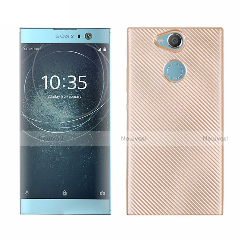 Silicone Candy Rubber TPU Twill Soft Case Cover S01 for Sony Xperia XA2 Plus Gold