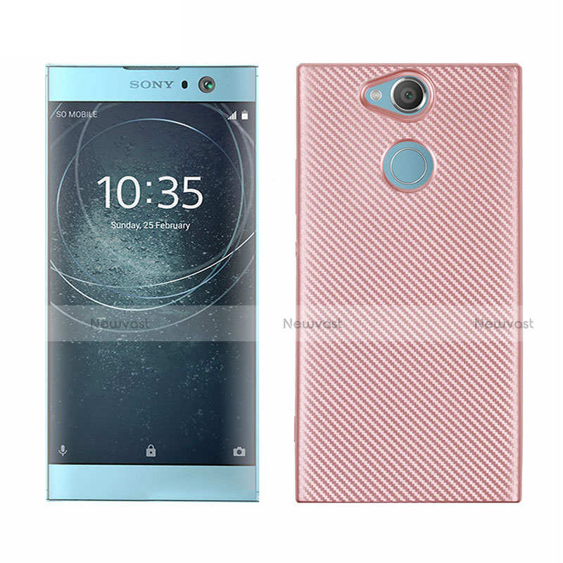 Silicone Candy Rubber TPU Twill Soft Case Cover S01 for Sony Xperia XA2 Plus Rose Gold