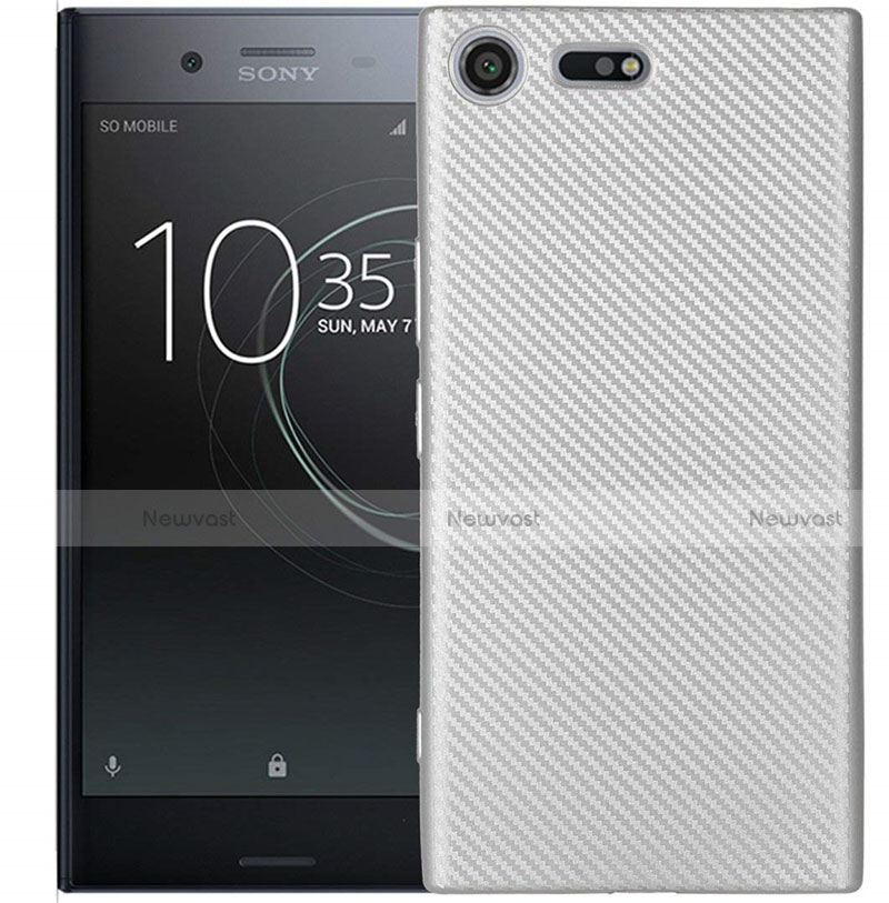 Silicone Candy Rubber TPU Twill Soft Case Cover S01 for Sony Xperia XZ1 Compact Silver