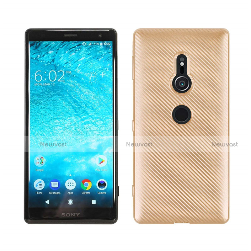 Silicone Candy Rubber TPU Twill Soft Case Cover S01 for Sony Xperia XZ2 Gold