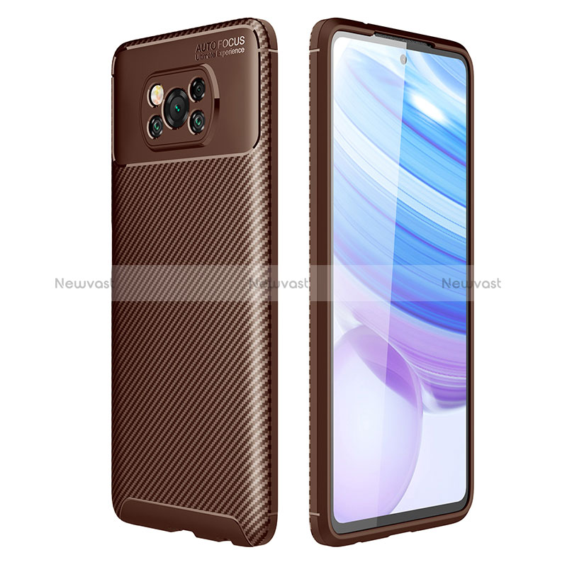 Silicone Candy Rubber TPU Twill Soft Case Cover S01 for Xiaomi Poco X3 NFC Brown