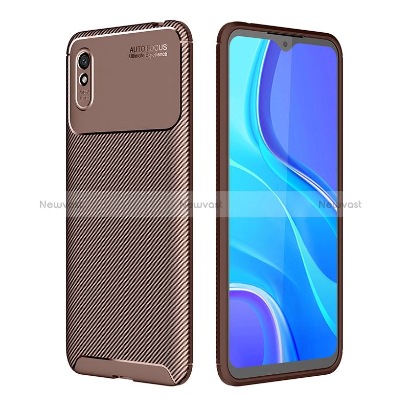 Silicone Candy Rubber TPU Twill Soft Case Cover S01 for Xiaomi Redmi 9AT Brown