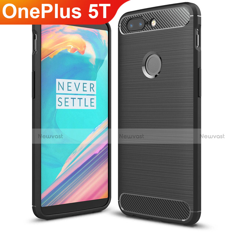 Silicone Candy Rubber TPU Twill Soft Case Cover T01 for OnePlus 5T A5010 Black