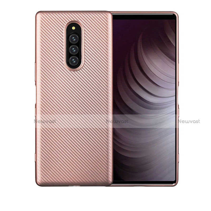 Silicone Candy Rubber TPU Twill Soft Case Cover T01 for Sony Xperia 1 Rose Gold