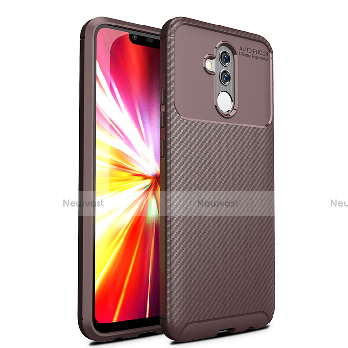 Silicone Candy Rubber TPU Twill Soft Case Cover T02 for Huawei Mate 20 Lite Brown
