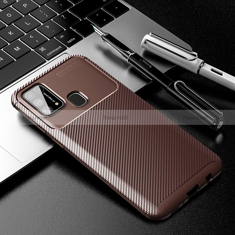 Silicone Candy Rubber TPU Twill Soft Case Cover WL1 for Samsung Galaxy M21s Brown
