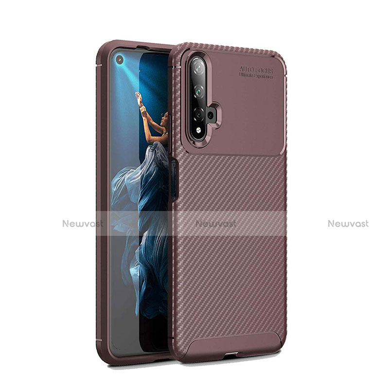 Silicone Candy Rubber TPU Twill Soft Case Cover Y01 for Huawei Honor 20 Brown
