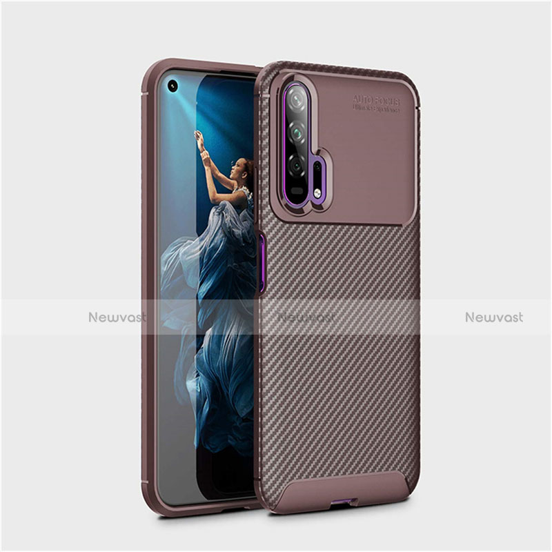 Silicone Candy Rubber TPU Twill Soft Case Cover Y01 for Huawei Honor 20 Pro Brown