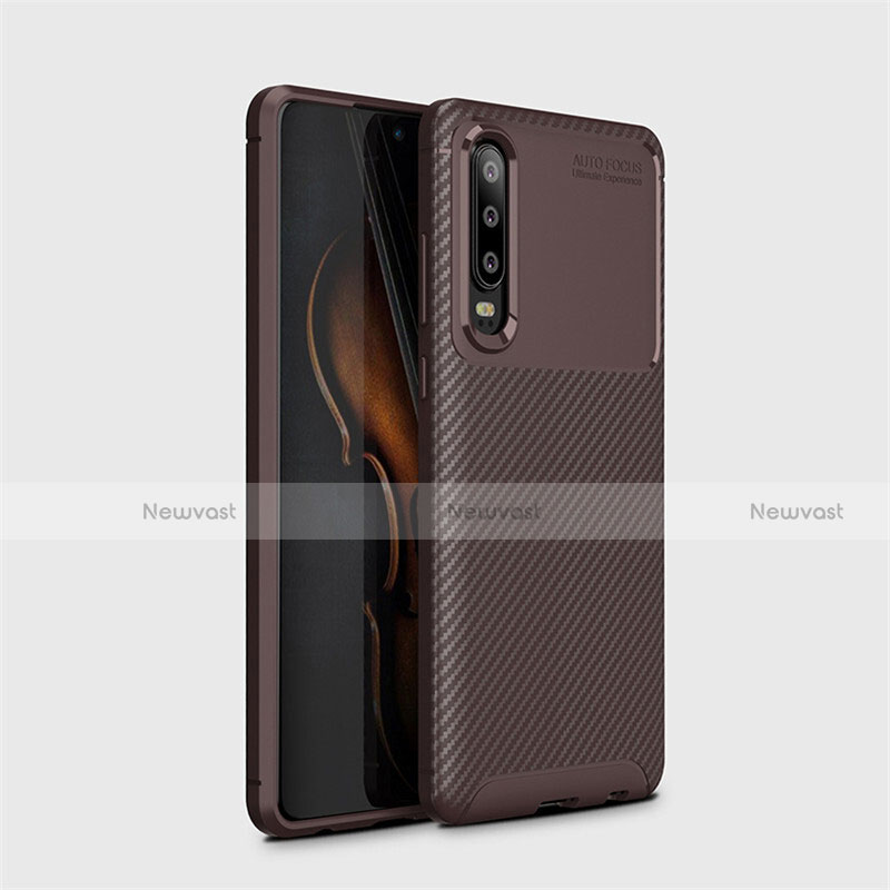 Silicone Candy Rubber TPU Twill Soft Case Cover Y01 for Huawei P30 Brown