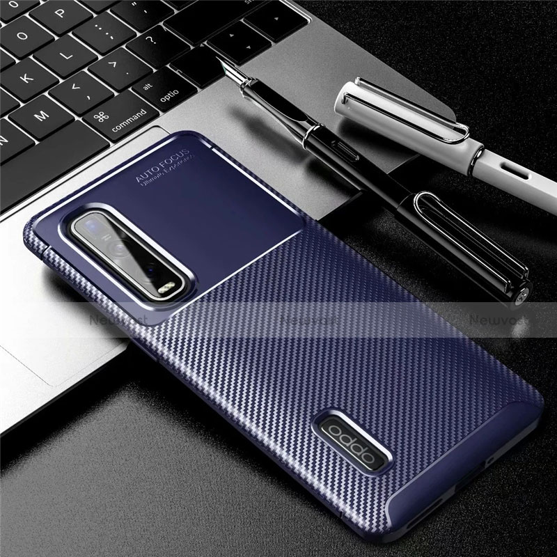 Silicone Candy Rubber TPU Twill Soft Case Cover Y01 for Oppo Find X2 Pro Blue