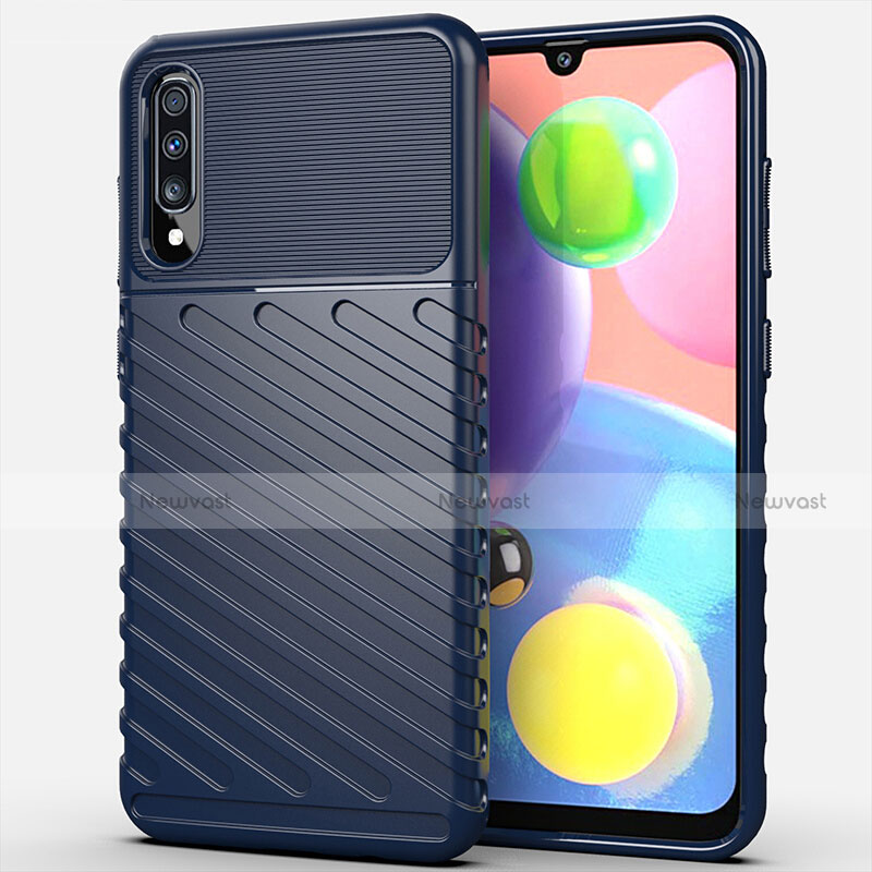 Silicone Candy Rubber TPU Twill Soft Case Cover Y01 for Samsung Galaxy A70S Blue