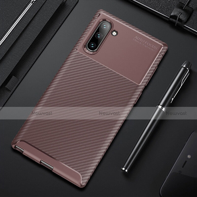 Silicone Candy Rubber TPU Twill Soft Case Cover Y01 for Samsung Galaxy Note 10 5G Brown