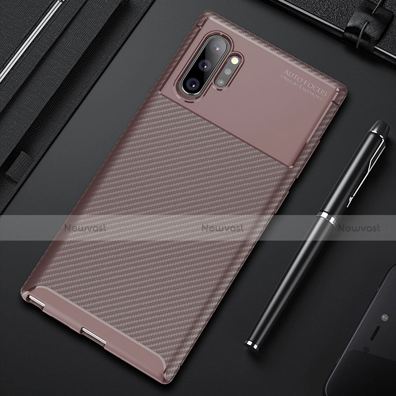 Silicone Candy Rubber TPU Twill Soft Case Cover Y01 for Samsung Galaxy Note 10 Plus Brown